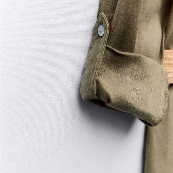 ZARA BELTED 100% LINEN SHIRTDRESS - Picture 3 of 9